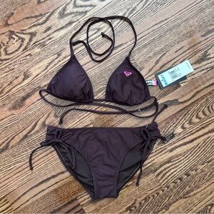 Roxy NWT size medium brown pink orange yellow triangle string bikini